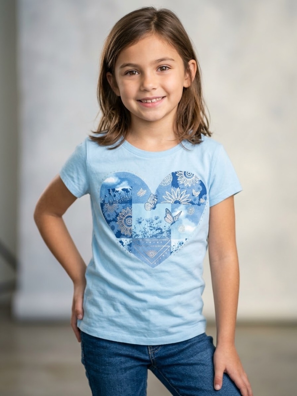 The Children's Place Light Blue Heart Patchwork Tee
